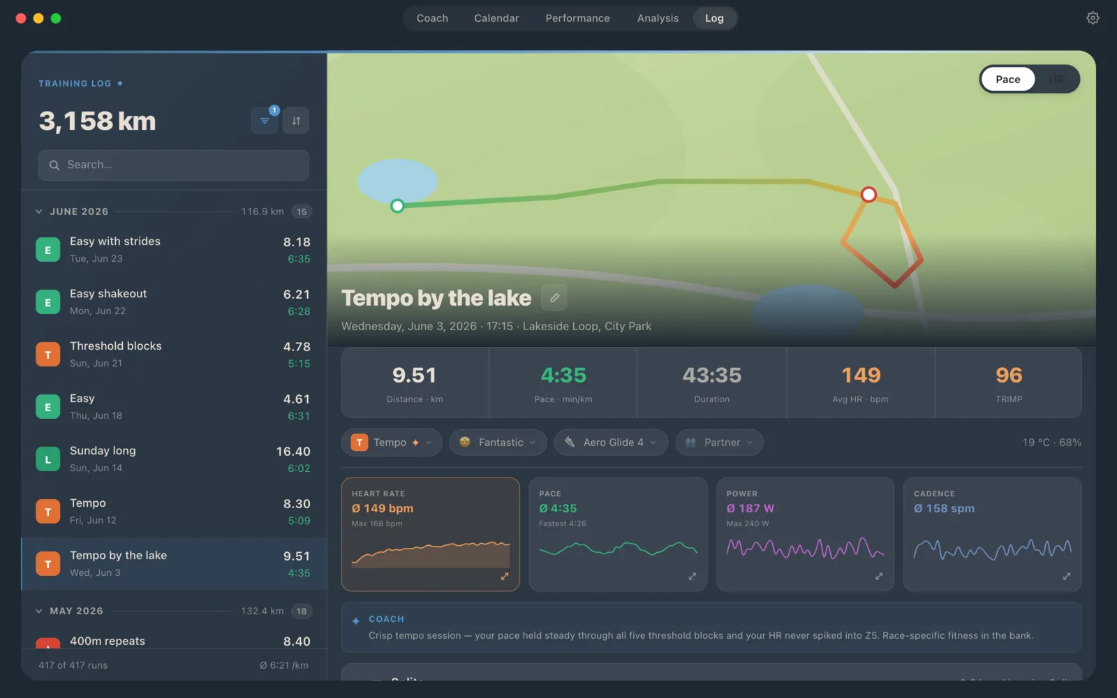 Runnerd log on macOS: run history with automatically detected run types