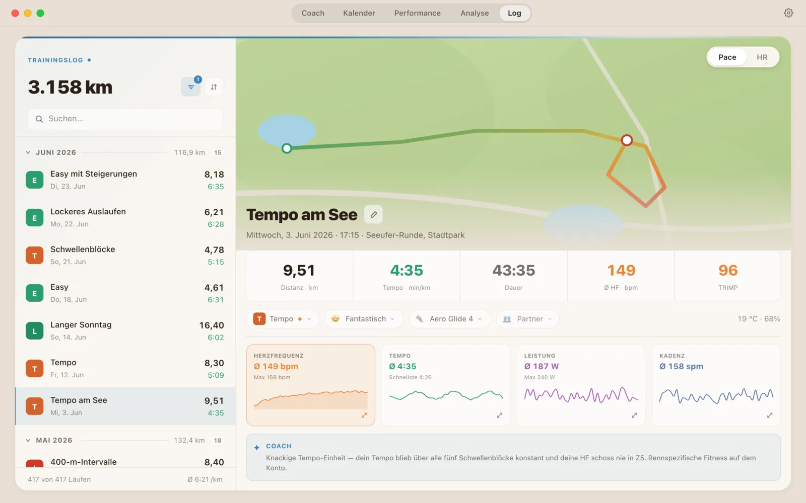 Runnerd Log auf macOS: Laufhistorie mit automatisch erkannten Lauftypen