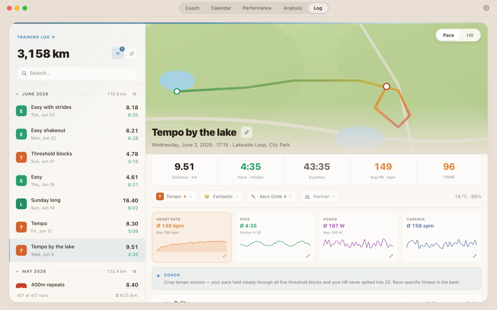 Runnerd log on macOS: run history with automatically detected run types