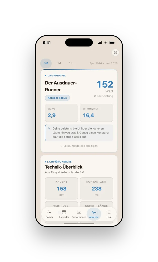 Runnerd Analyse auf dem iPhone: Running Power und aerobe Effizienz