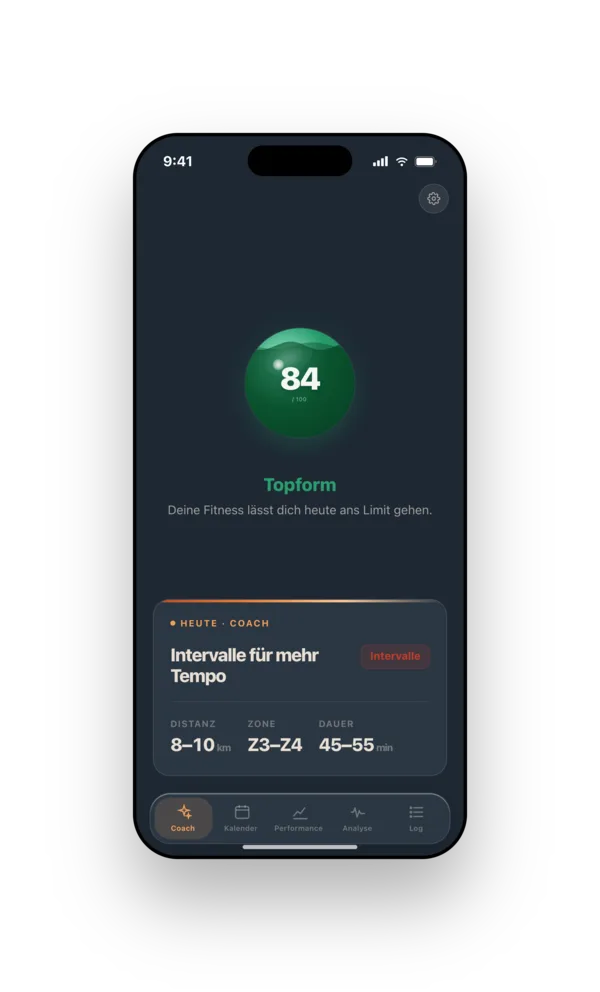 Runnerd Coach auf dem iPhone: Readiness Score 84 und Tagesempfehlung