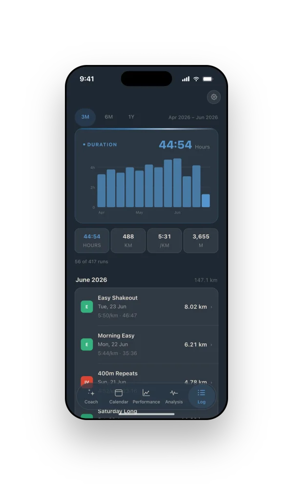 Runnerd log on iPhone: run history with detected run types